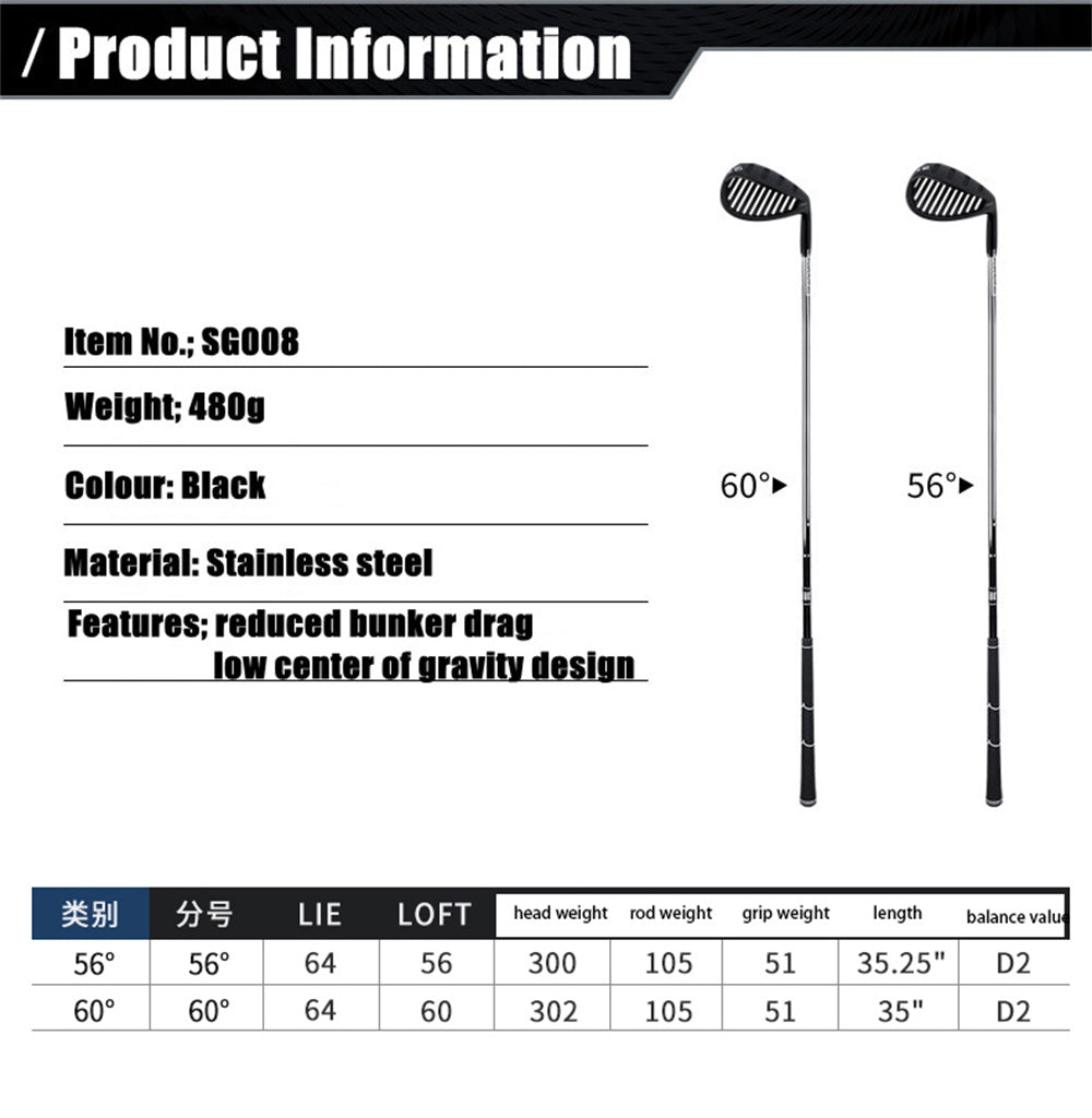 PGM Golf Sand Wedge Clubs Stainless Steel Hollow Face 56°/60° Wedge Sand Rod Low Center of Gravity Golf Training Clubs