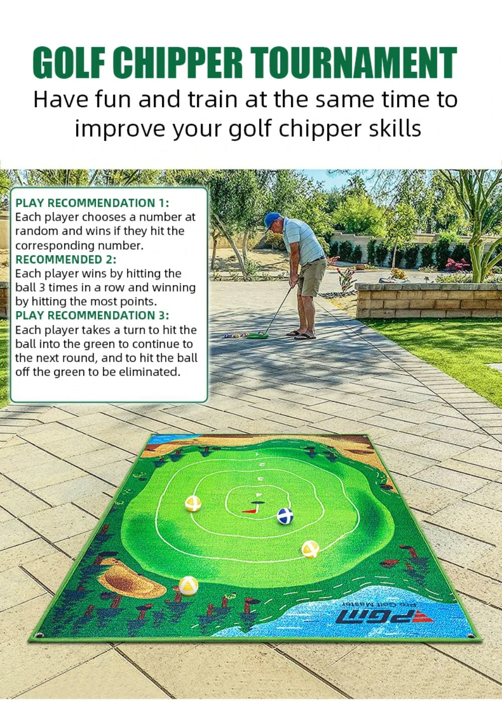 PGM Custom Portable Indoor Golf Swing Mat for Chipping Game & Practice Training Aids