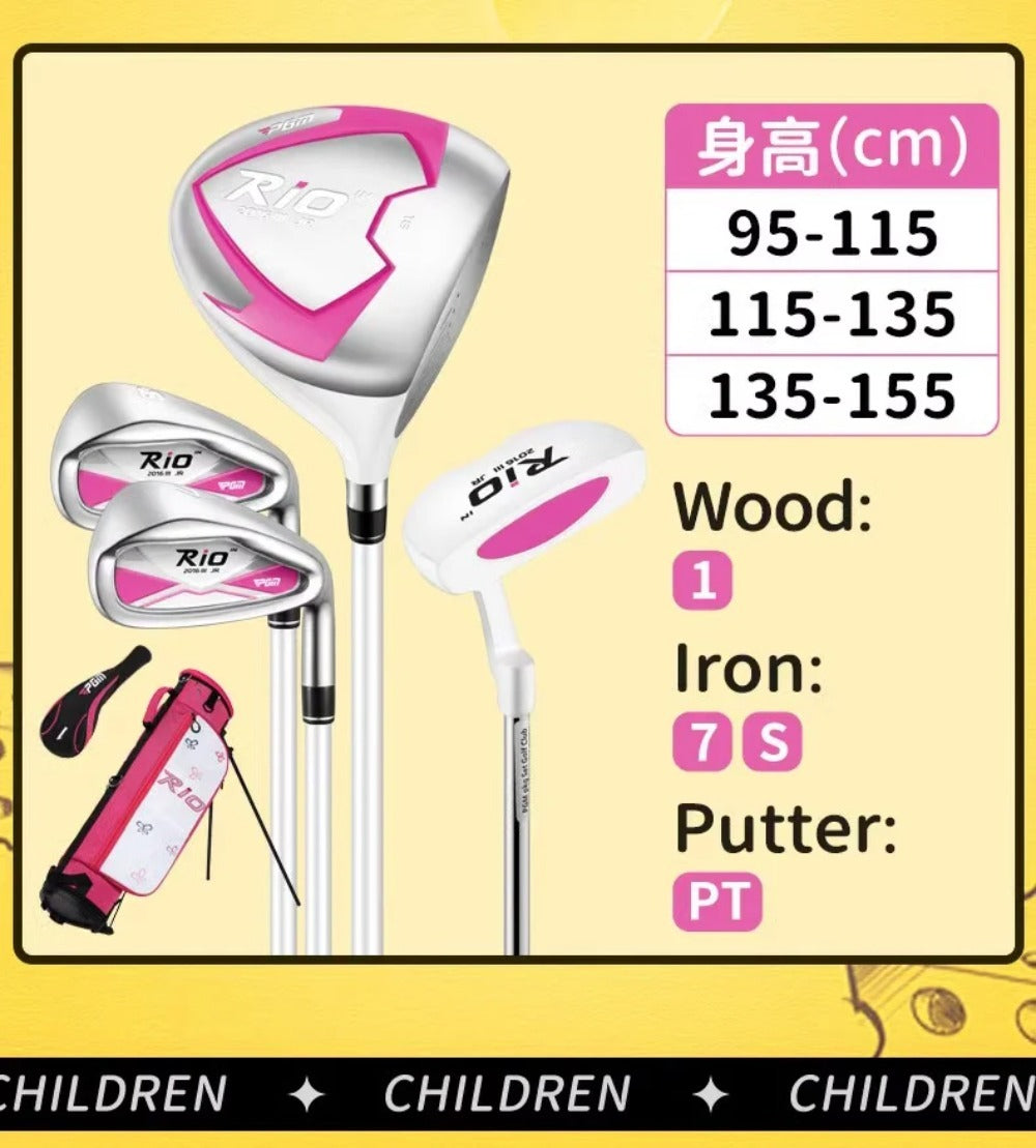 PGM Kids Golf Clubs Kit - Complete Golf Clubs Set with Hybrid & Utility Clubs, Wood, Irons, Putter, and Bag for Children 3-12year