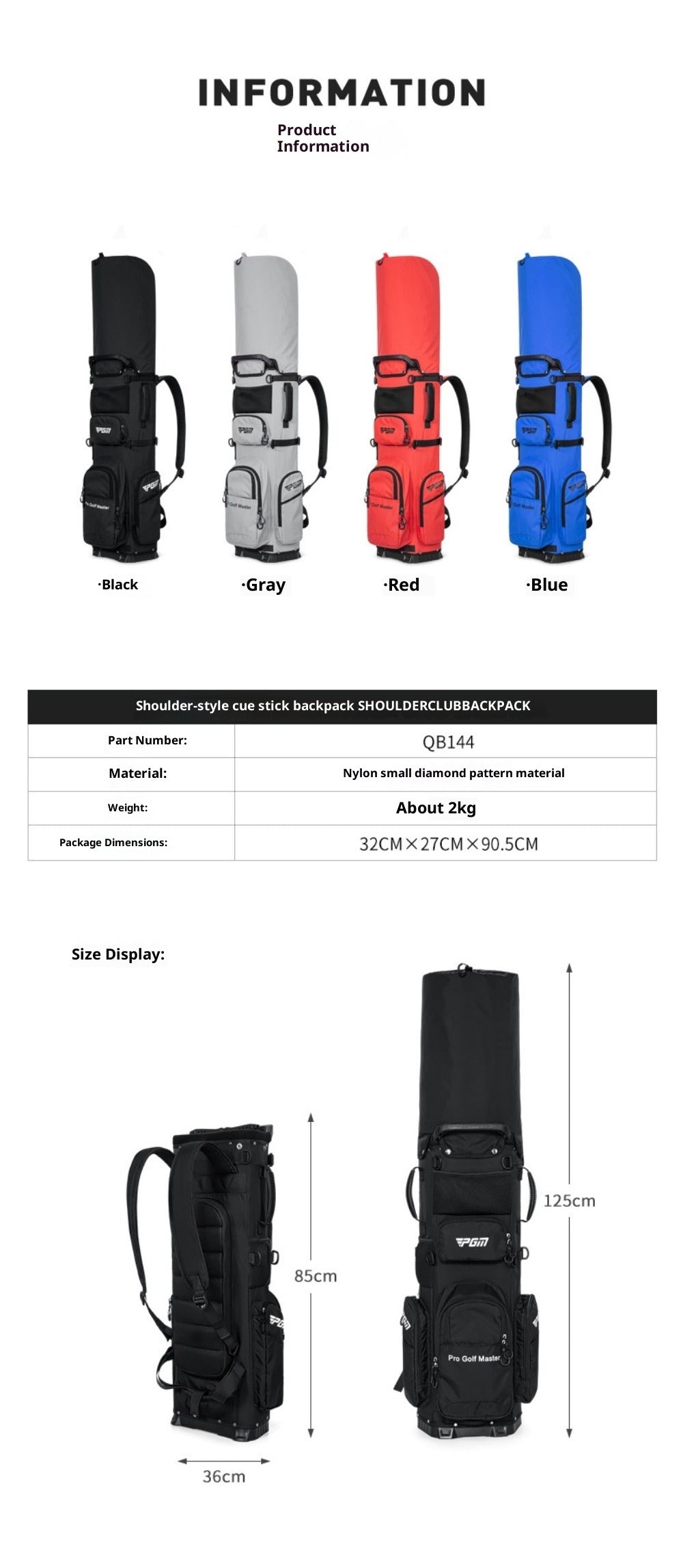PGM Golf Bag, Backpack Style Golf Club Bag, Ultra Lightweight, Portable, Fixed, Plug-in, Waterproof Golf Bag