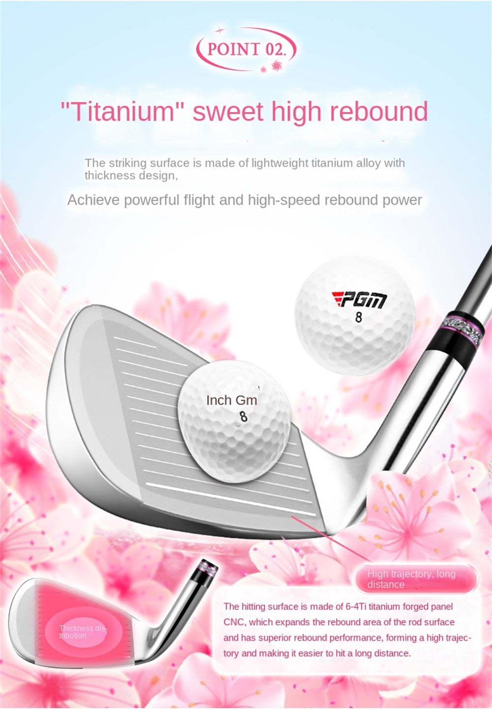 PGM Golf Clubs Women's No. 7 Iron Right Handed Golf Iron Practice Playing Pole with Headcover Lightweight Titanium Striking Surface
