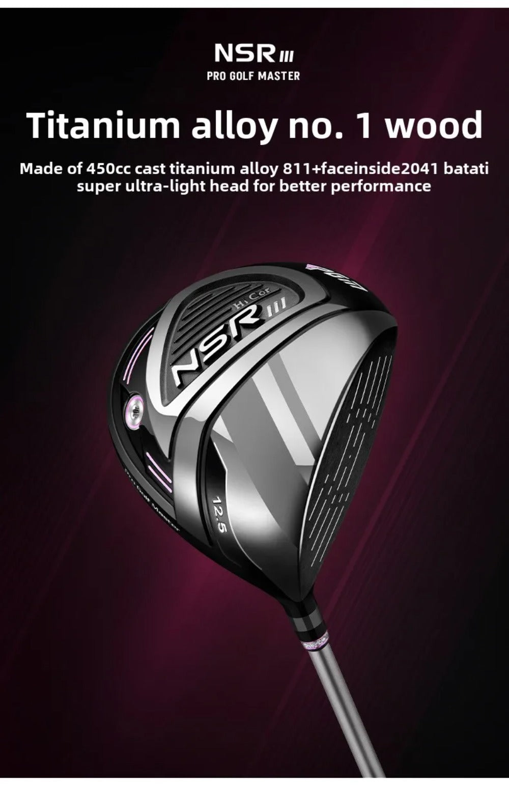 PGM NSR III Golf Clubs for Women Right Handed No.1/No.3/No.5 Hybrid Wooden Club Titanium Golf Driver Carbon Shaft High Rebound with Headcover