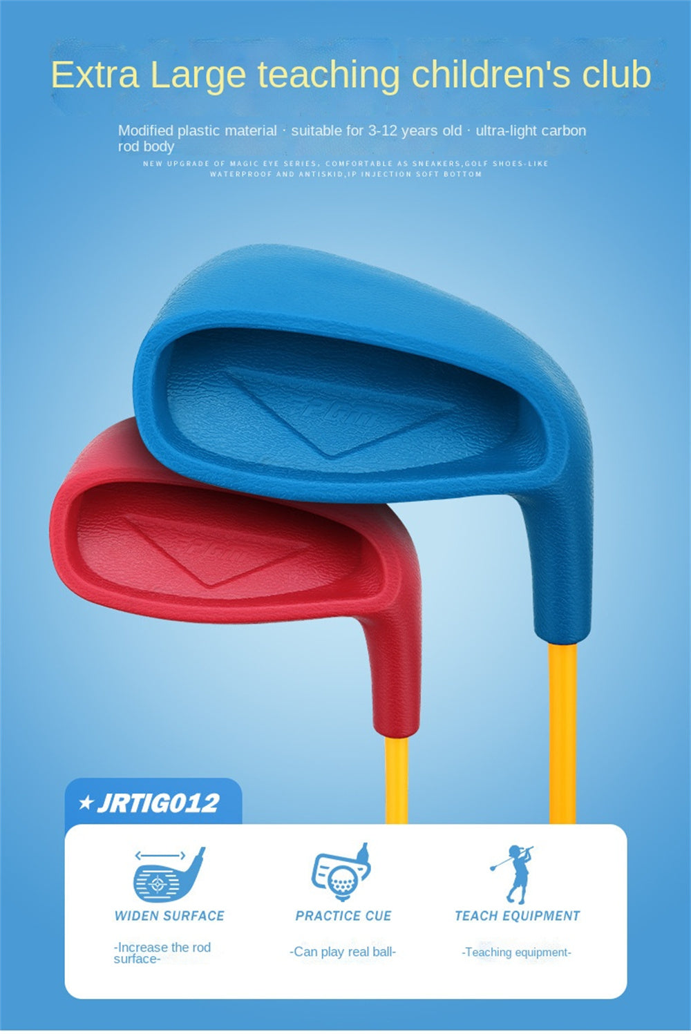 PGM #7 Junior Golf Club Iron with Plastic Head Carbon Rod Practice for Coaching Teaching Children Boys and Girls in Single Clubs (3-5Y,Blue)