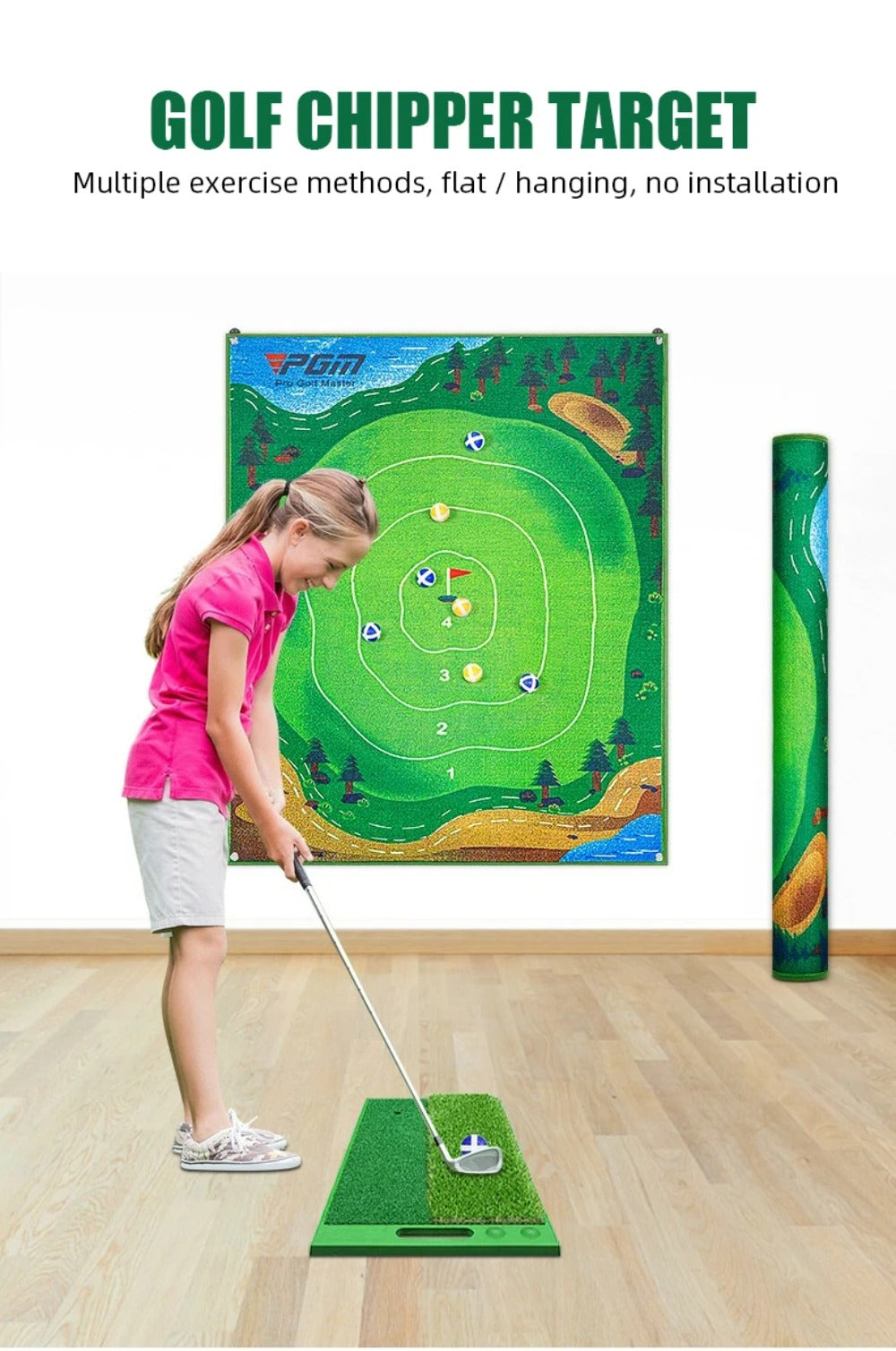 PGM Custom Portable Indoor Golf Swing Mat for Chipping Game & Practice Training Aids