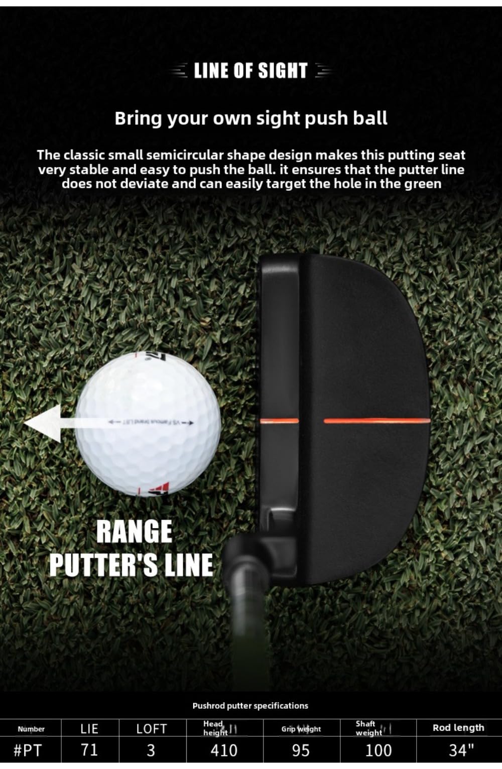 PGM Men Golf Putter Steel Casting Low Center of Gravity with Aiming Line Right Handed Golf Coach Teach Clubs Push Rod with Headcover
