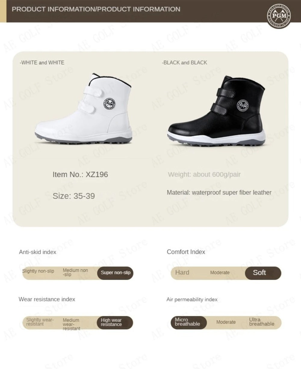 PGM Women's Golf Shoes Autumn Winter Waterproof Casual Boots Wear Anti-slip Sneakers Fleece Lining Women's Sports Shoes