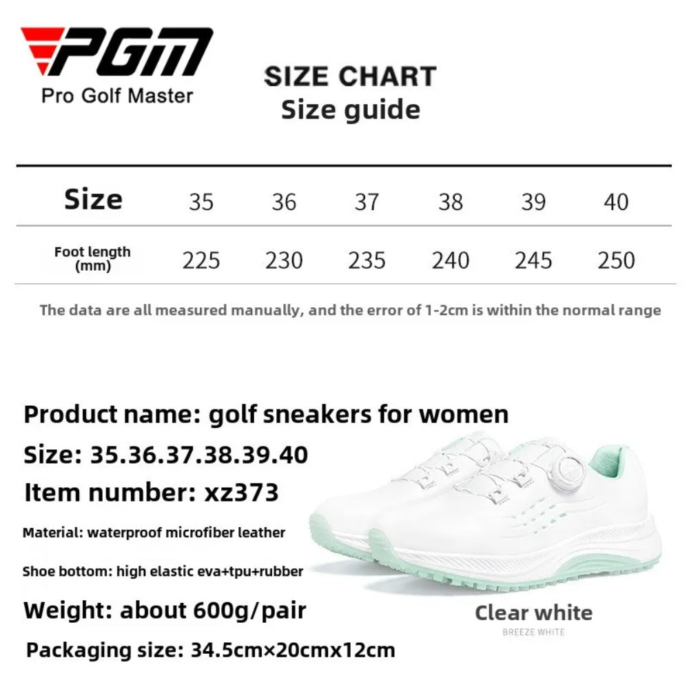 PGM Women Golf Shoes Summer Waterproof Anti Slip Comfortable Lightweight Nailless Shoes with Knob Laces Sports Sneakers