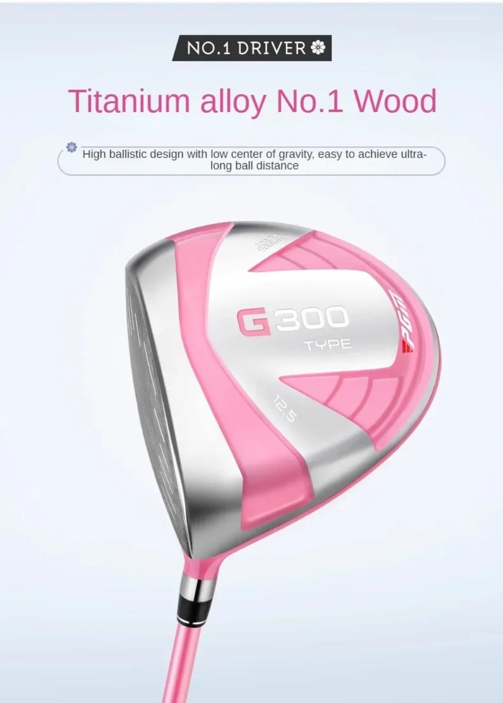 PGM Women Left Hand 1# Wood Golf Club G300 High Rebound Ultralight Titanium Alloy Graphite Rod LH Golf Driver with Headcover