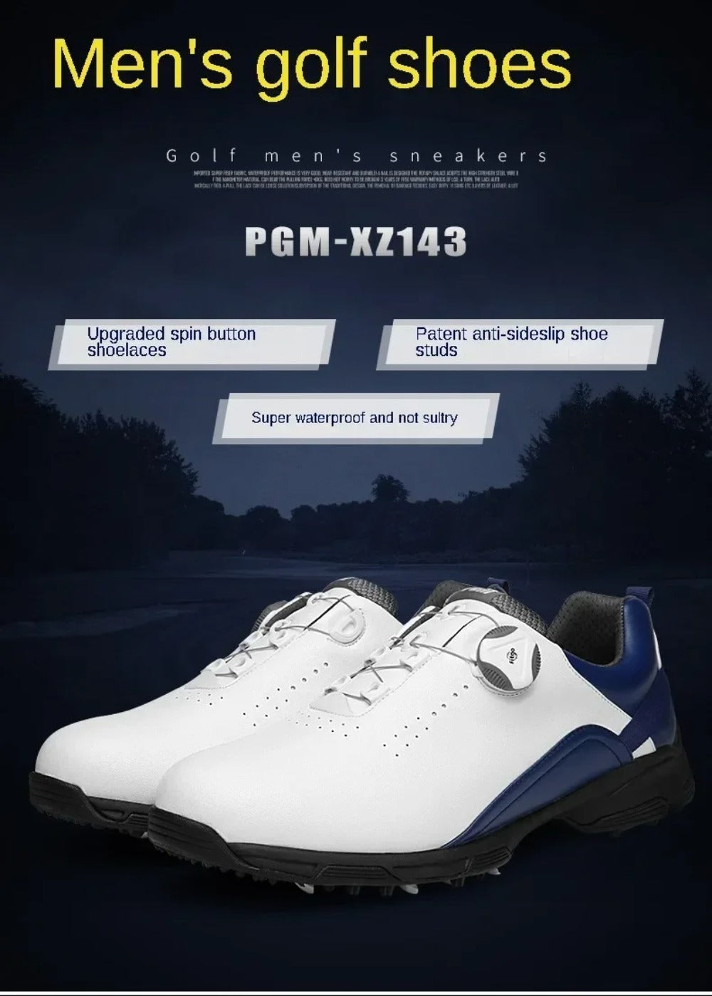 PGM Golf Shoes Men's Waterproof Breathable Golf Shoes Male Rotating Shoelaces Sports Sneakers Non-slip Trainers