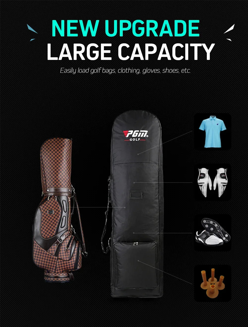 PGM Golf Aviation Bag Golf Bag with Silent Wheels Large Capacity Storage Foldable Airplane Travelling Golf Bags