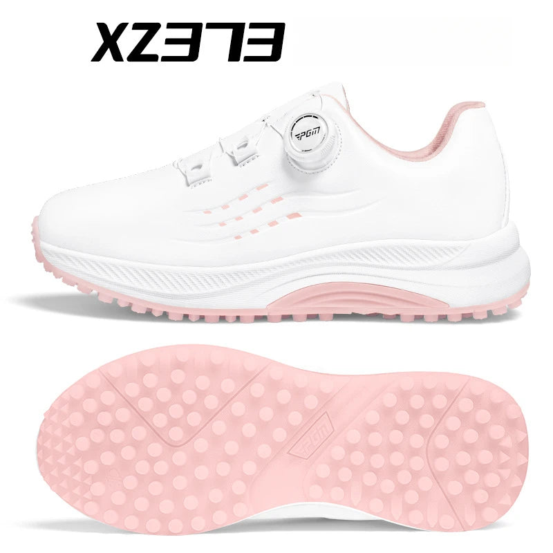 PGM Women Golf Shoes Summer Waterproof Anti Slip Comfortable Lightweight Nailless Shoes with Knob Laces Sports Sneakers