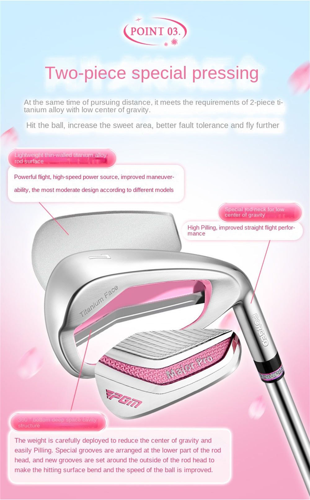 PGM Golf Clubs Women's No. 7 Iron Right Handed Golf Iron Practice Playing Pole with Headcover Lightweight Titanium Striking Surface