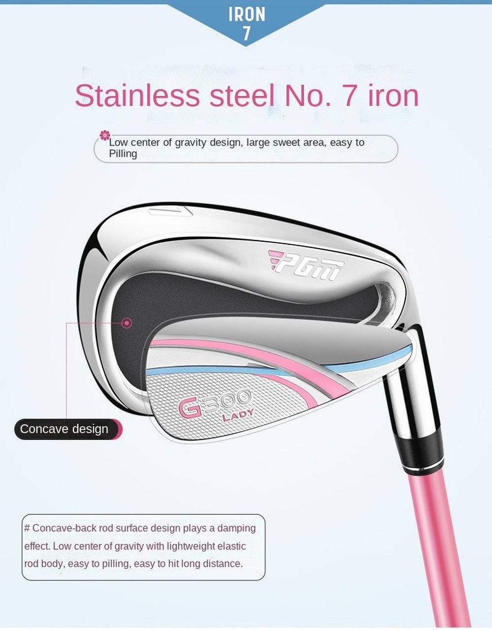 PGM #7 Iron Golf Club with 3 Degree Loft Steel or Graphite Shaft for Women Golfers in Outdoor Sports Single Clubs
