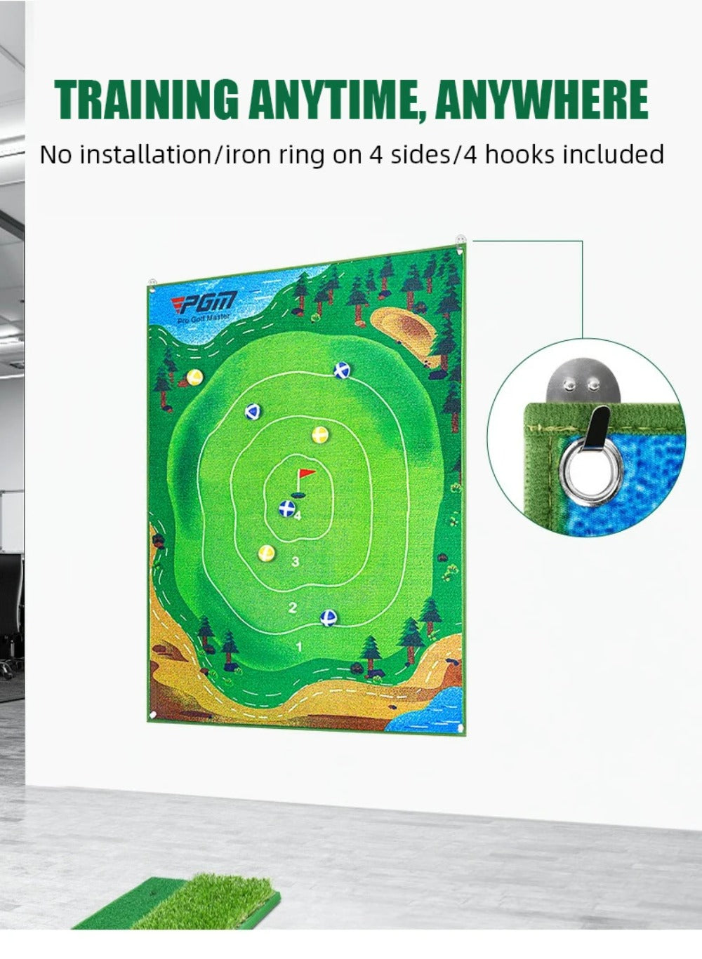 PGM Custom Portable Indoor Golf Swing Mat for Chipping Game & Practice Training Aids