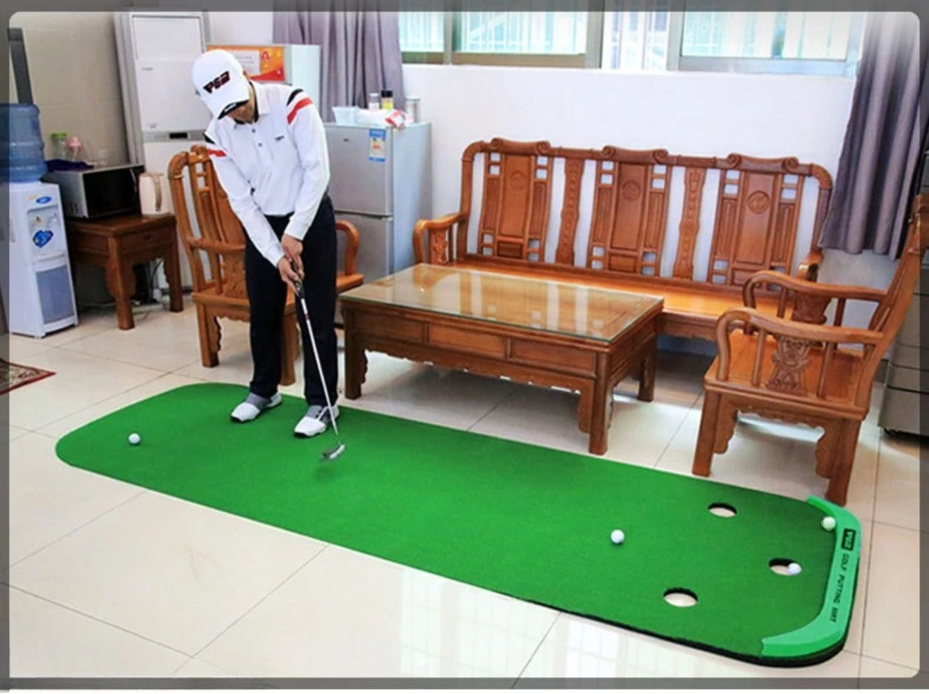 PGM Golf Portable Green Indoor Golf Puttering Trainer Mini Practice Blanket 3x1m