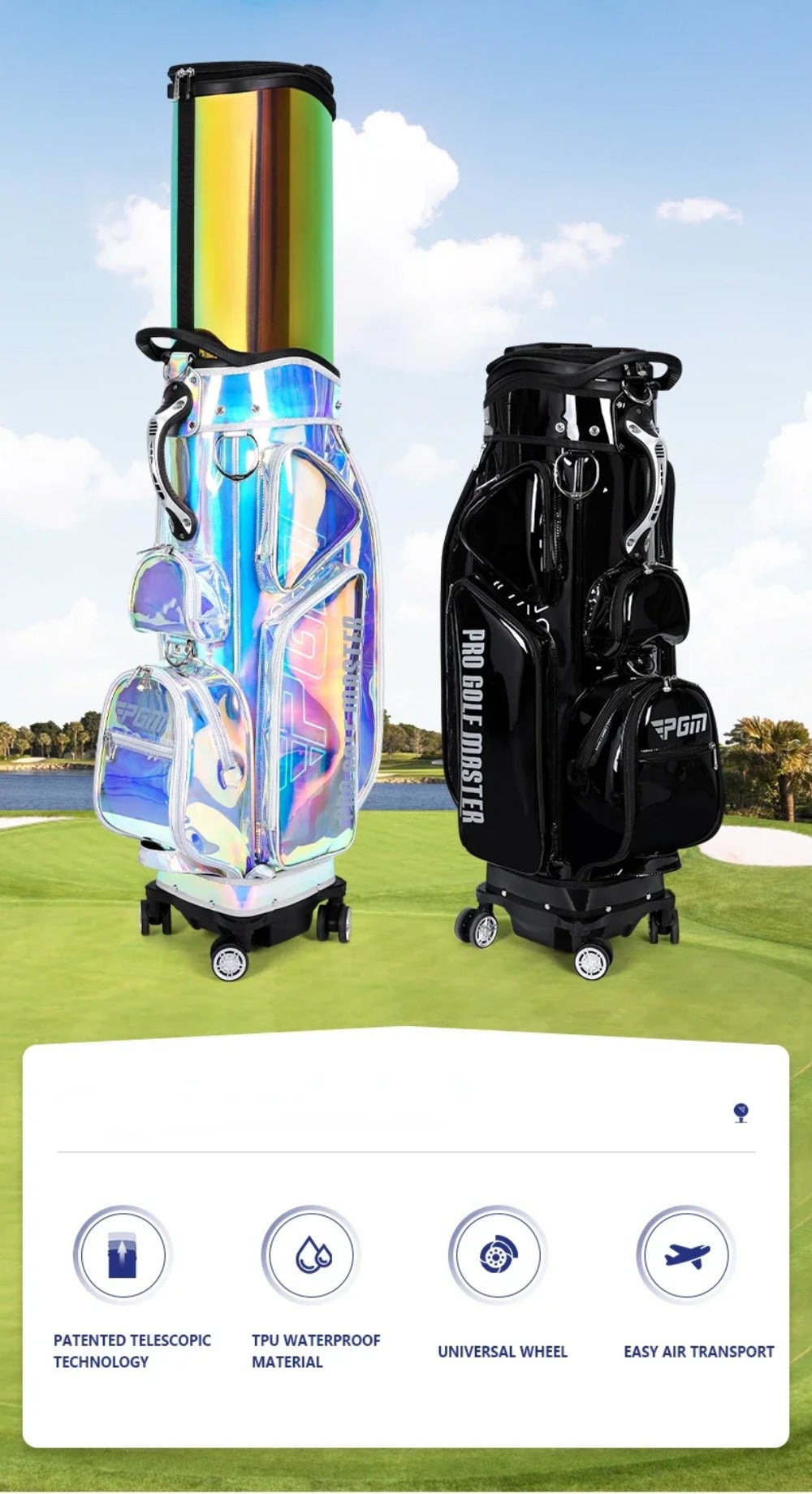 PGM Unisex Golf Travel Bag Colorful Waterproof Four-wheel Flat  Air Consignment Bags Golf Aviation Bag Large Capacity