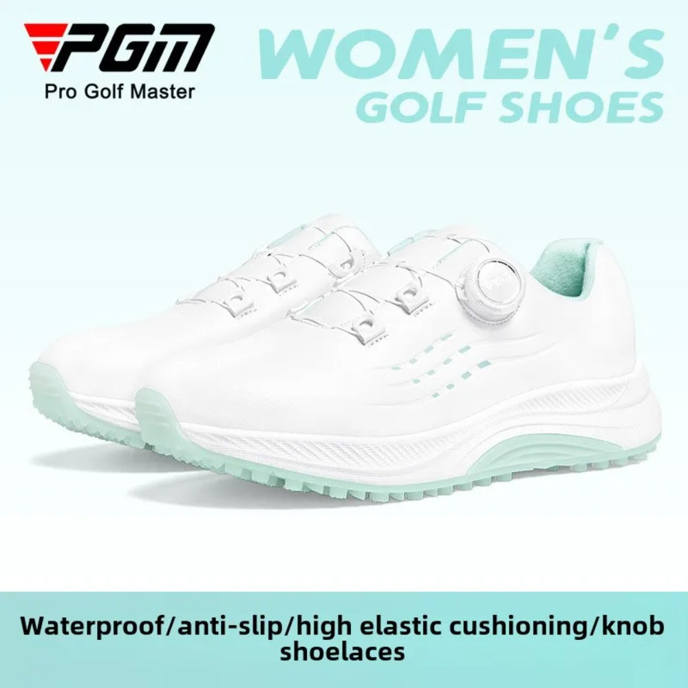 PGM Women Golf Shoes Summer Waterproof Anti Slip Comfortable Lightweight Nailless Shoes with Knob Laces Sports Sneakers