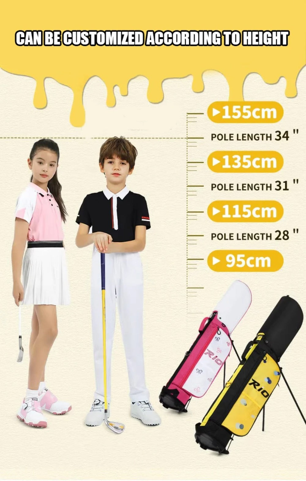 PGM Kids Golf Clubs Kit - Complete Golf Clubs Set with Hybrid & Utility Clubs, Wood, Irons, Putter, and Bag for Children 3-12year