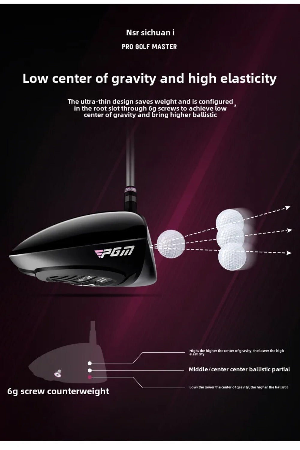 PGM NSR III Golf Clubs for Women Right Handed No.1/No.3/No.5 Hybrid Wooden Club Titanium Golf Driver Carbon Shaft High Rebound with Headcover