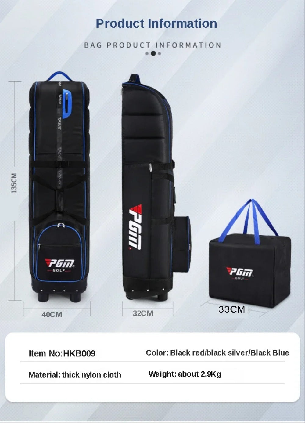 PGM Golf Travel Plane Bags with Wheel thicken Straps Foldable Golf Club Travel Cover for Airlines Golf Aviation Bag