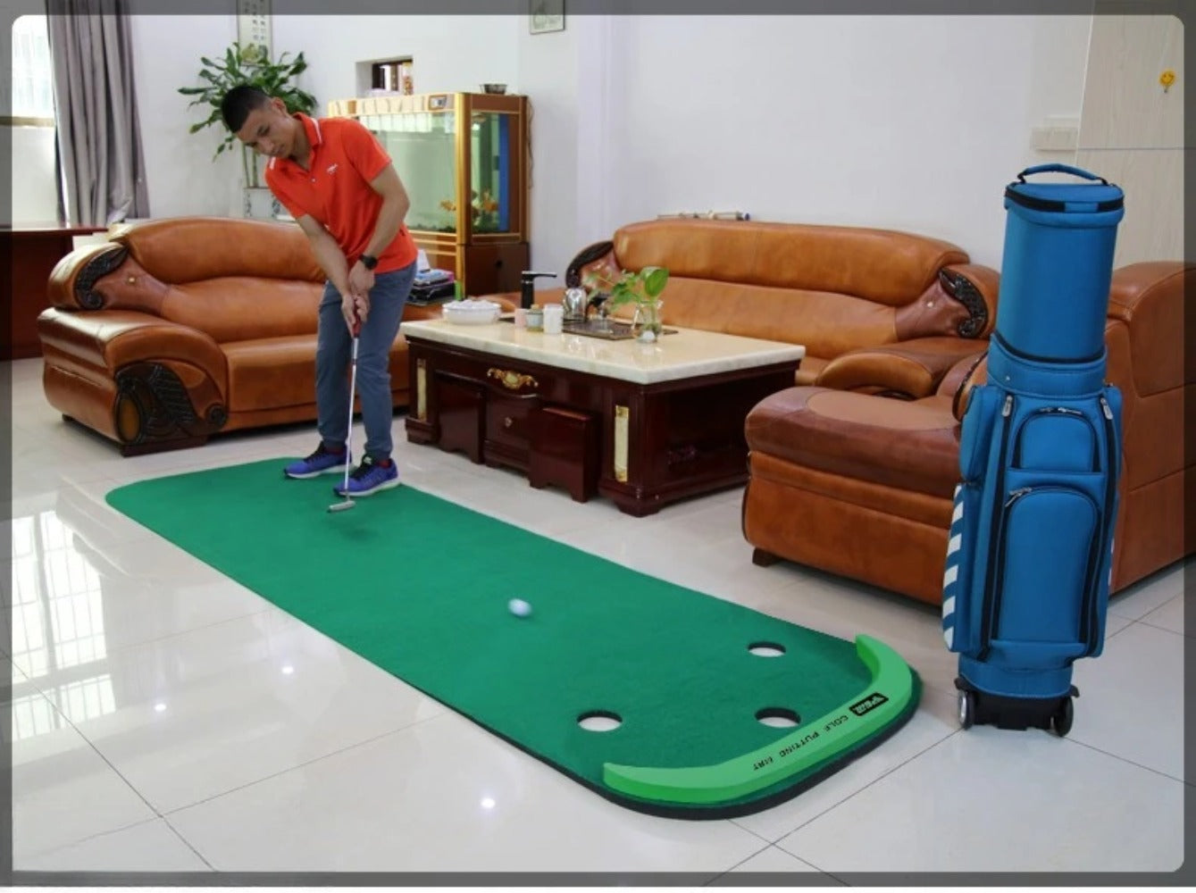 PGM Golf Portable Green Indoor Golf Puttering Trainer Mini Practice Blanket 3x1m