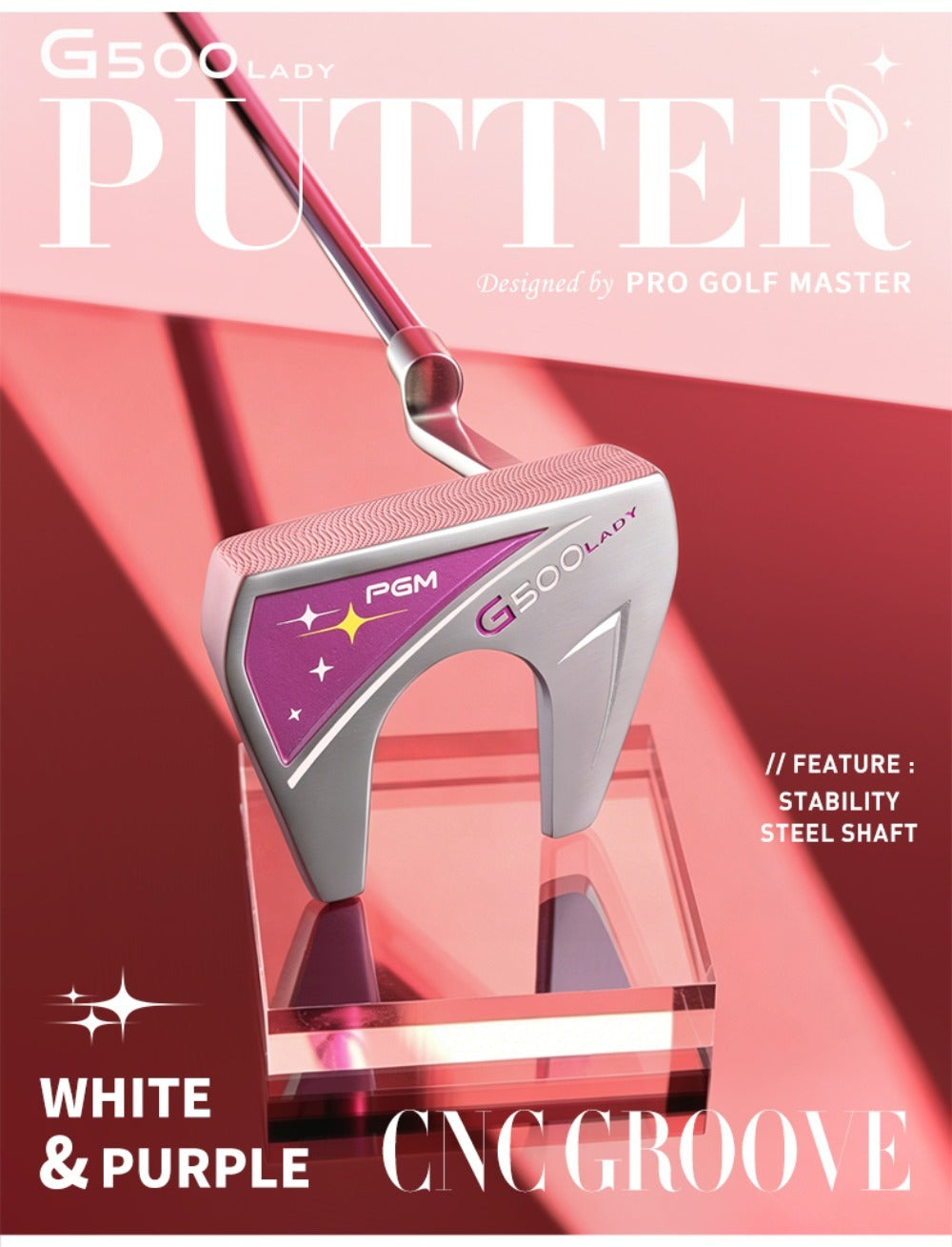 PGM Golf Mallet Putter for Right Handed Women Golfers Single Stable G500 Golf Push Rod with Headcover for Golf Enthusiasts